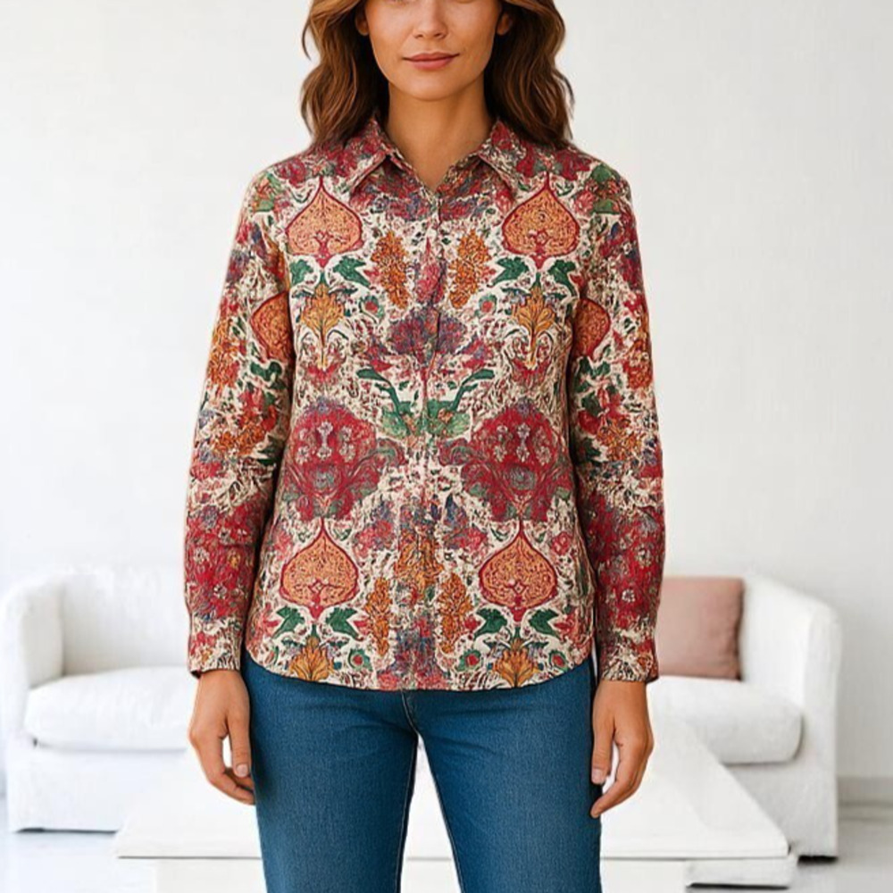 Etro Womens Floral Paisley Shirt Boho Italian Quiet Luxury Sz 40 Artsy Print